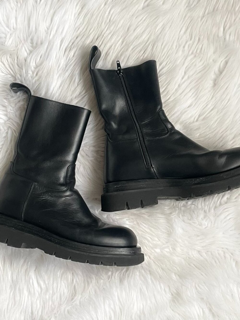 Bottega Veneta Black Lug Boots Zip Up Size 40.5